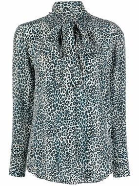 NWT! Equipment Silk Black and Blue Leopard Print Blouse- Size Small